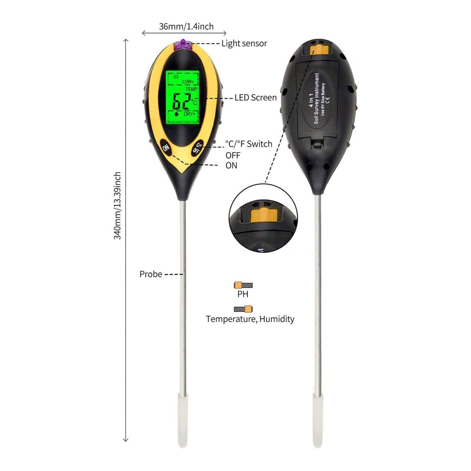 5 in 1 LCD Digital Soil PH Tester Moisture Humidity Meter LED Light Garden Plant 4
