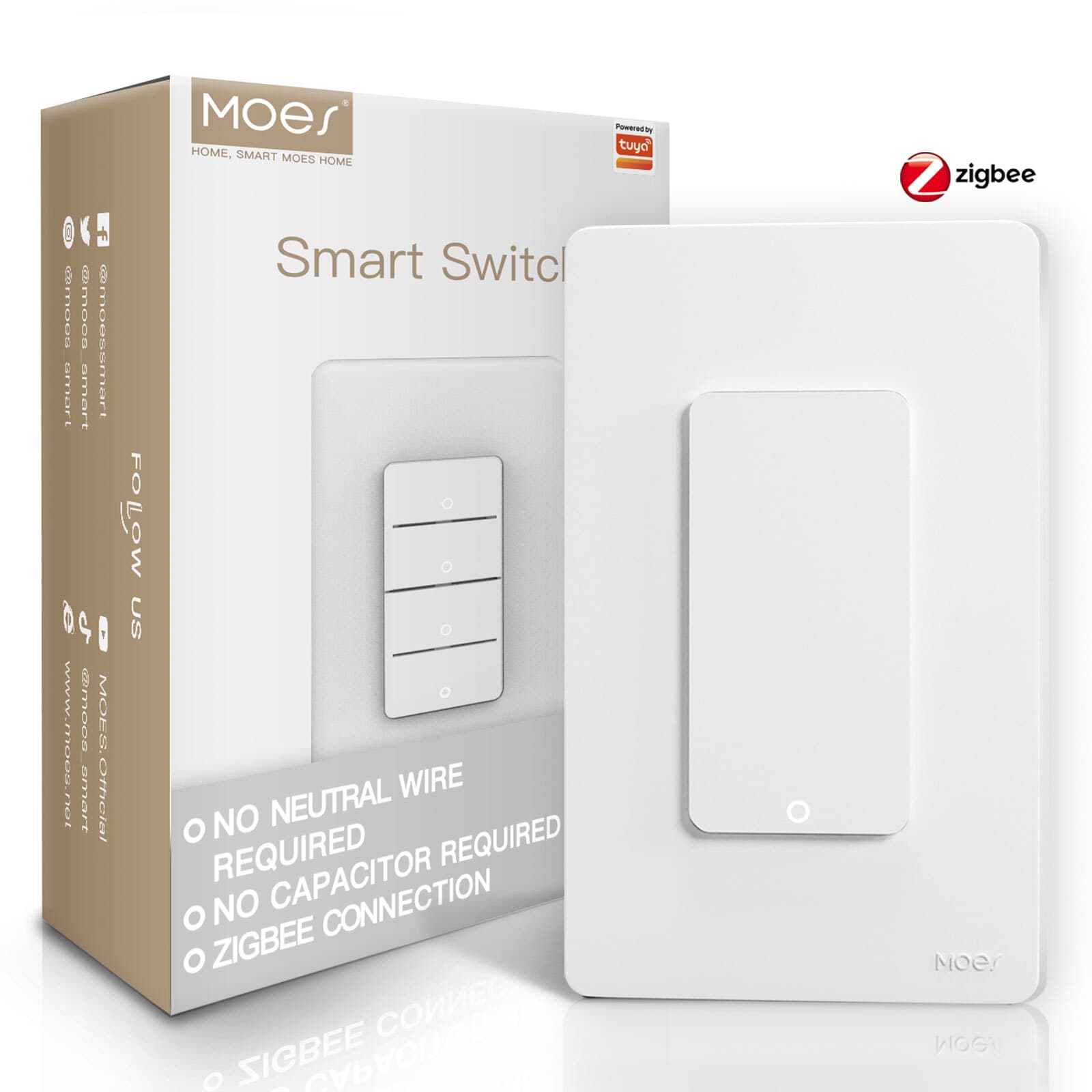 MOES 1/2/3/4 Gang Zigbee Smart Light Switch Wall Push Button Alexa Google APP