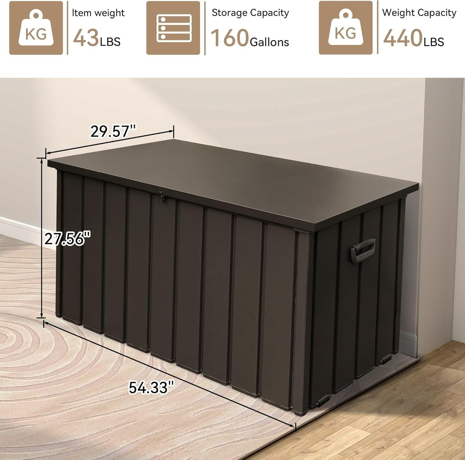 Domi 160 Gallon Metal  Outdoor Storage Deck Box Waterproof w/Lockable (Brown) 2