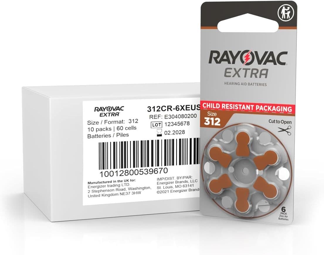 60 x Rayovac Extra 312 Size Hearing aid batteries Zinc air 10 Packs Used By 2028 4
