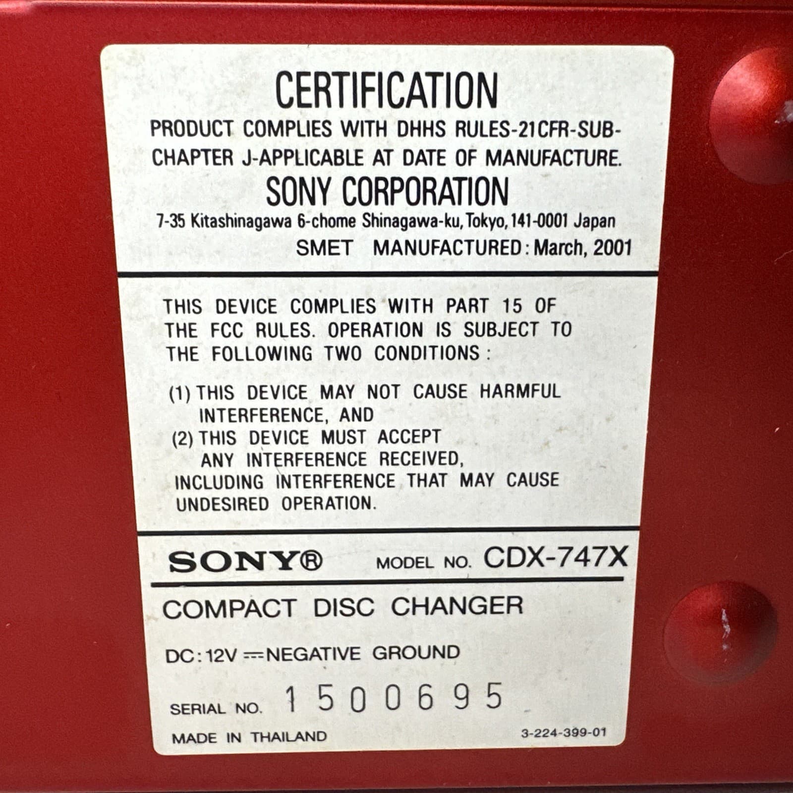 Sony Xplod CD Changer 10-Disc Custom File CDX-747X Red Car Audio Unit Untested 6