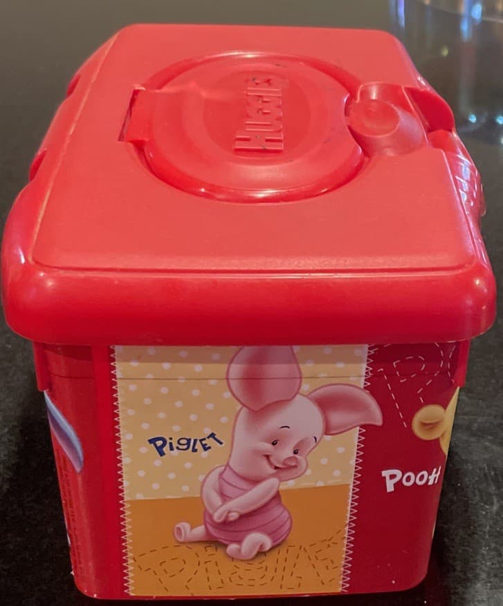 Huggies Winnie Pooh Piglet Tigger Red Baby Pop-Up Lid Wipes Container EMPTY VTG 3