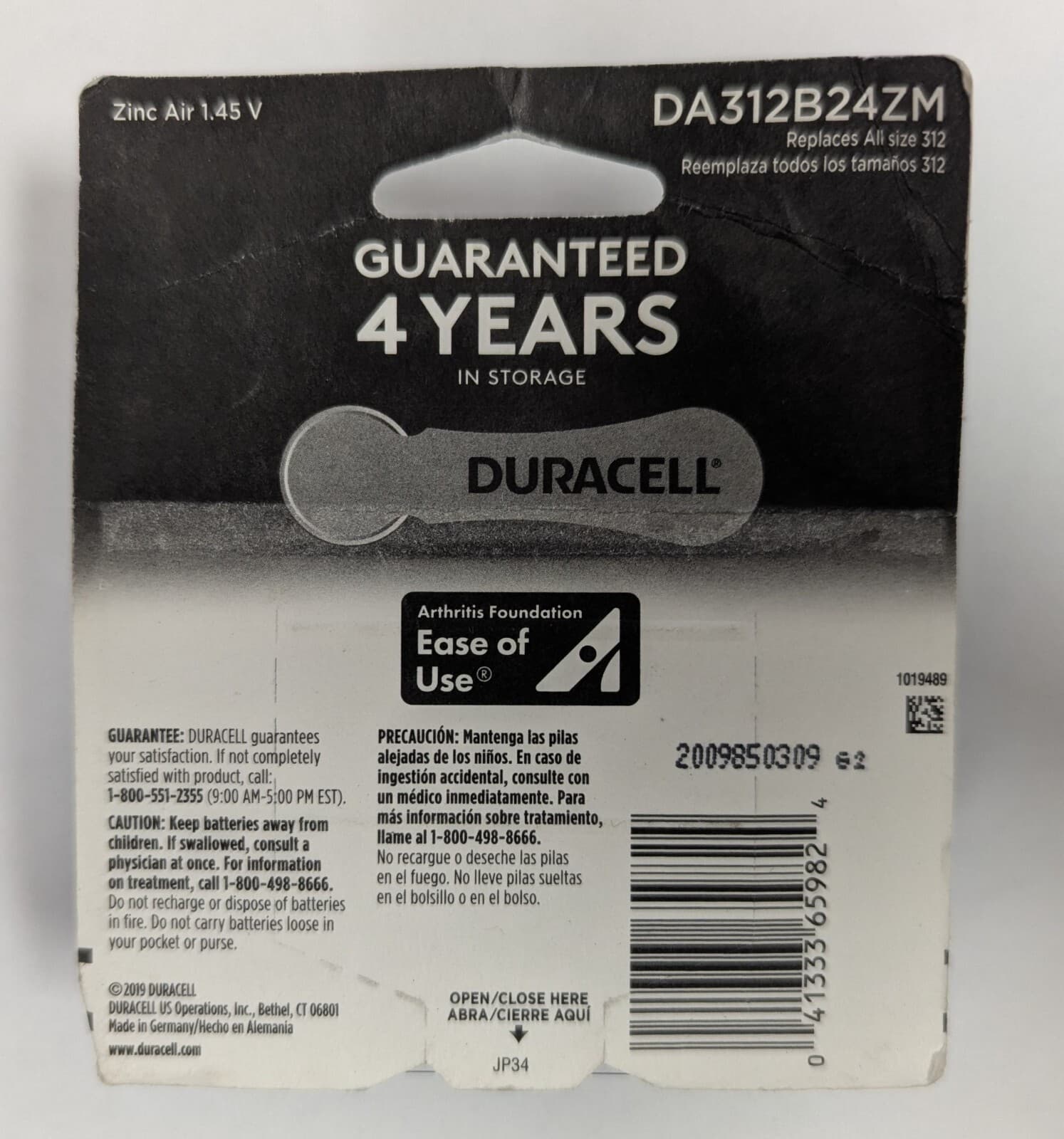 3PK DURACELL 24CT HEARING AID BATTERIES SIZE 312 = 72 BATTERIES TTL EXP 03/25 2