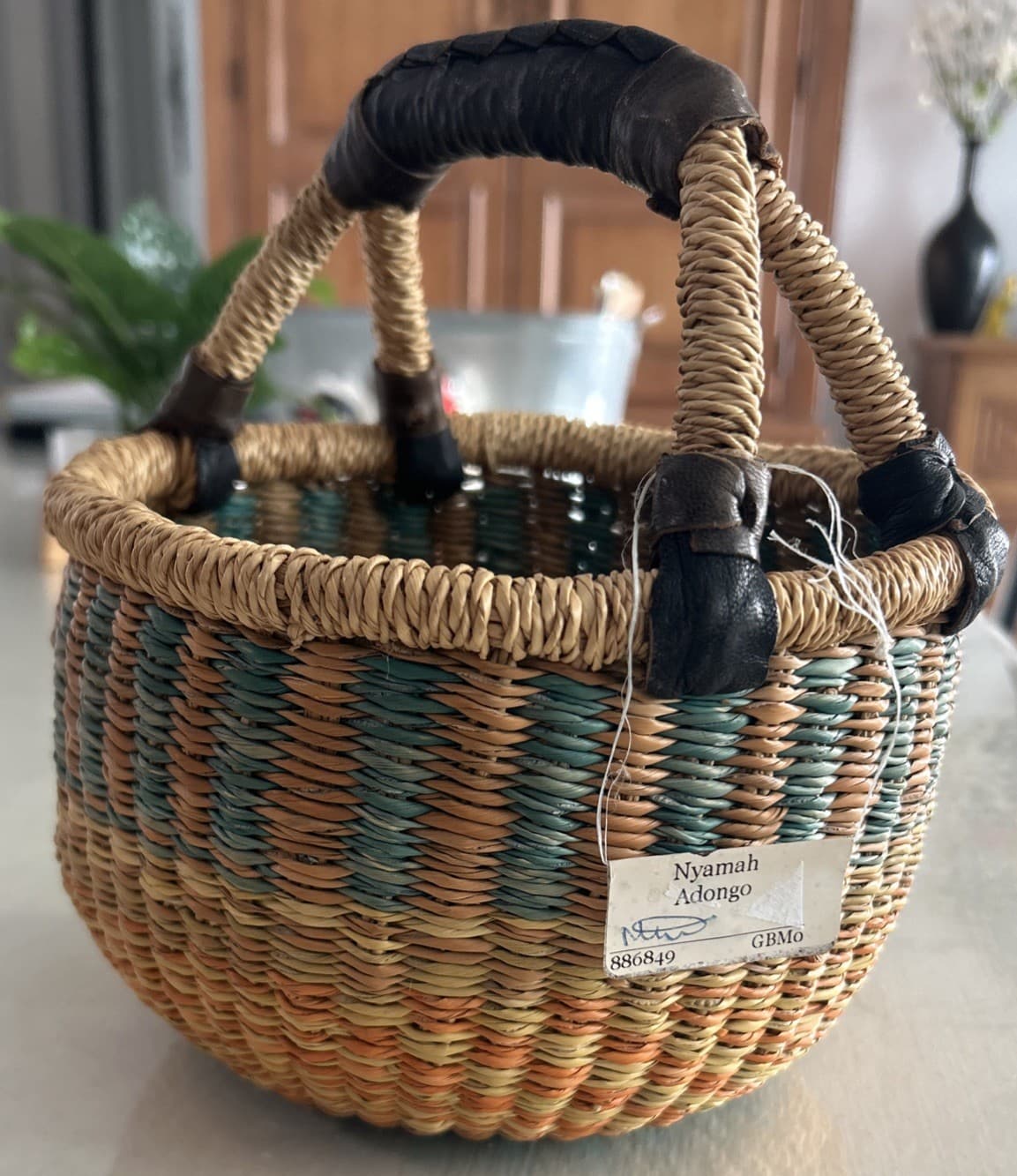 African Market Blessing Basket Handcrafted in Ghana Nyamah Adongo Signed