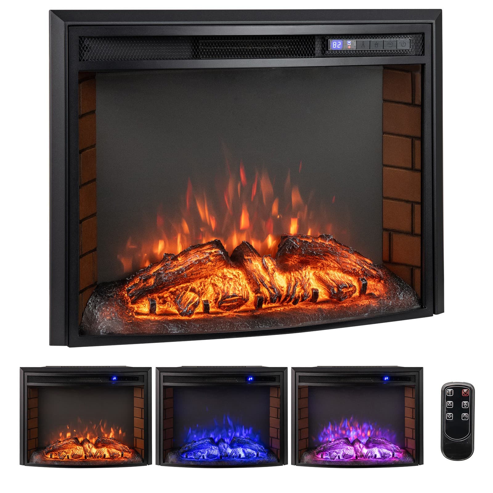 26" Curved Recessed Electric Fireplace Insert 750W/1500W Fireplace Heater