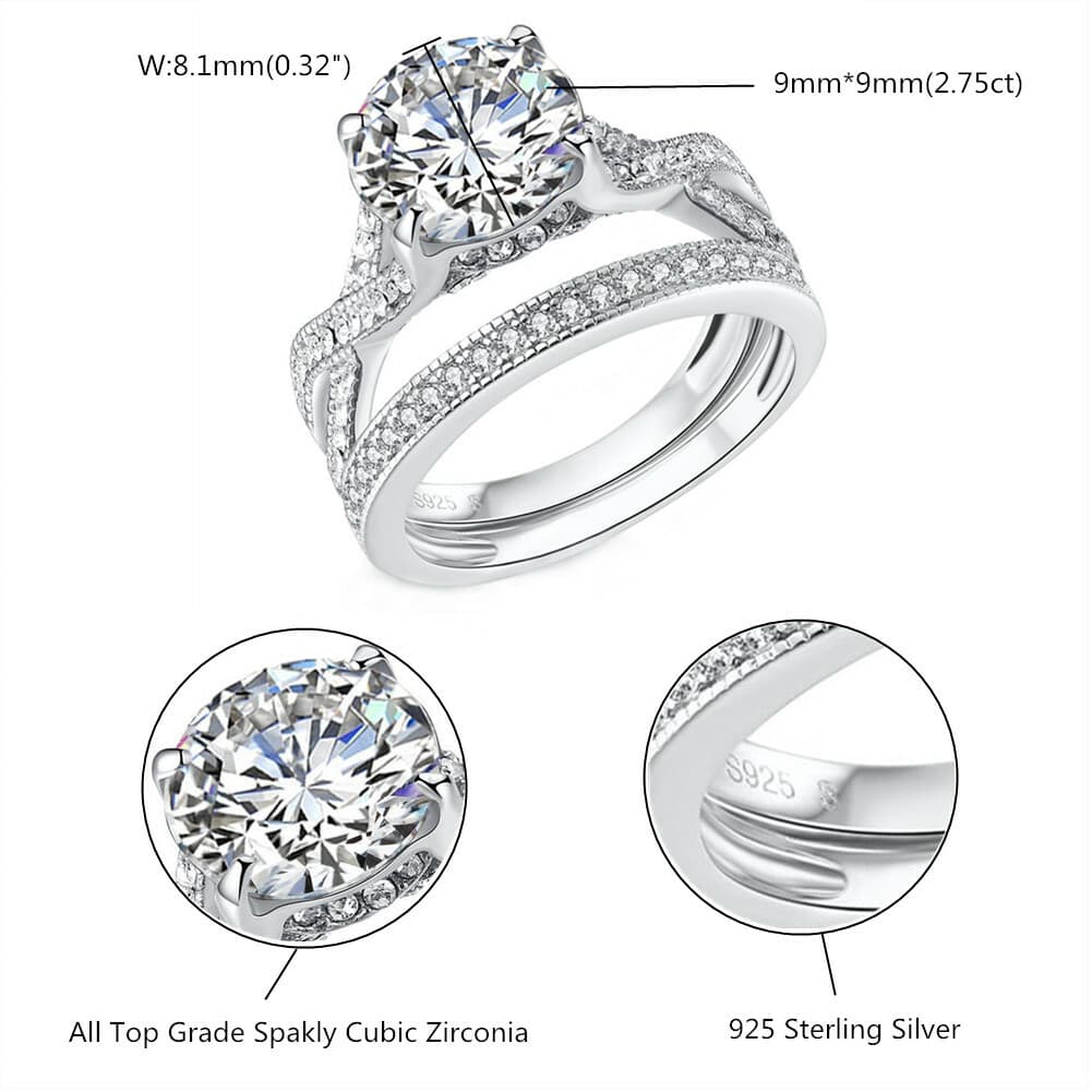 Wedding Ring Set Engagement Sterling Silver 2.75 CT Cubic Zirconia Infinity Band 2