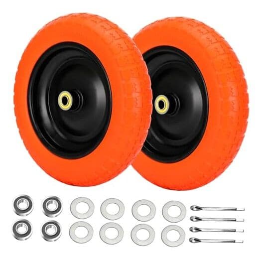 13" Flat Free Wheels Replacement for GOR Garden Cart Tires, 4.00-6 2 Orange