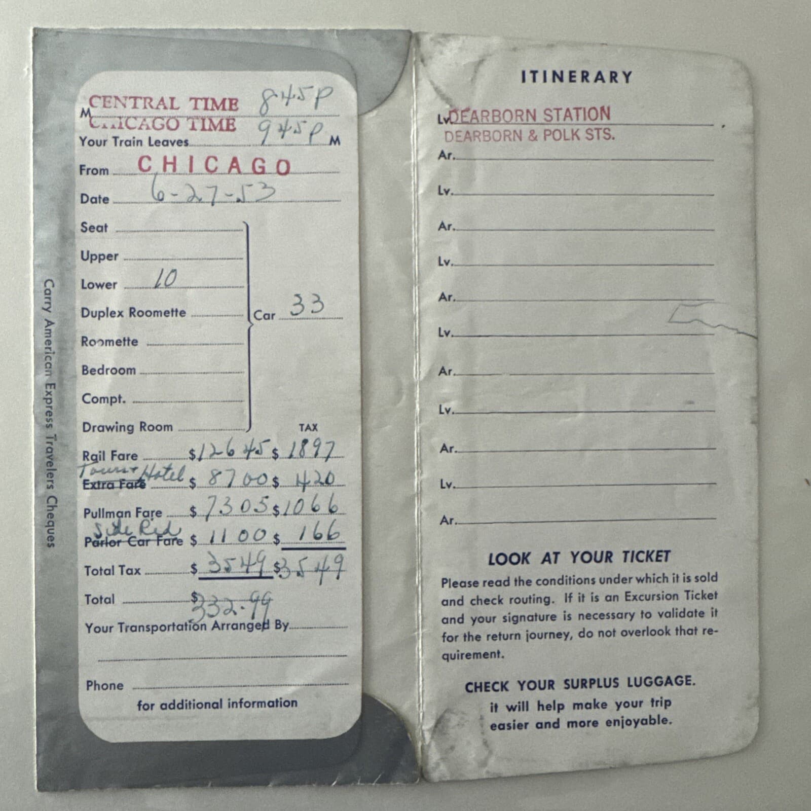 Santa Fe System Chief  1953 Railway Railroad Ticket Cover USA Cover Only 3