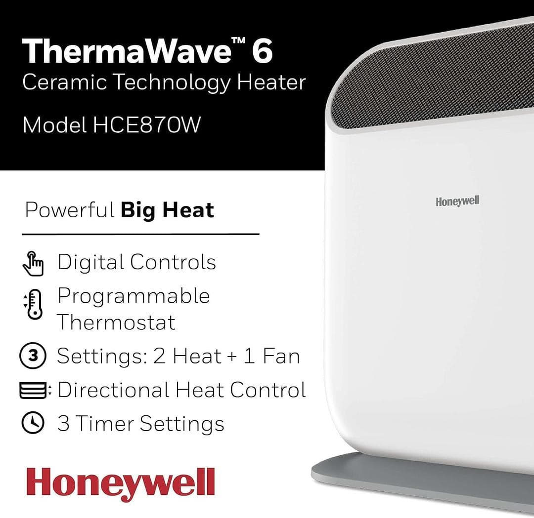 Honeywell ThermaWave 6 Ceramic Technology Space Heater, Programmable, White 2