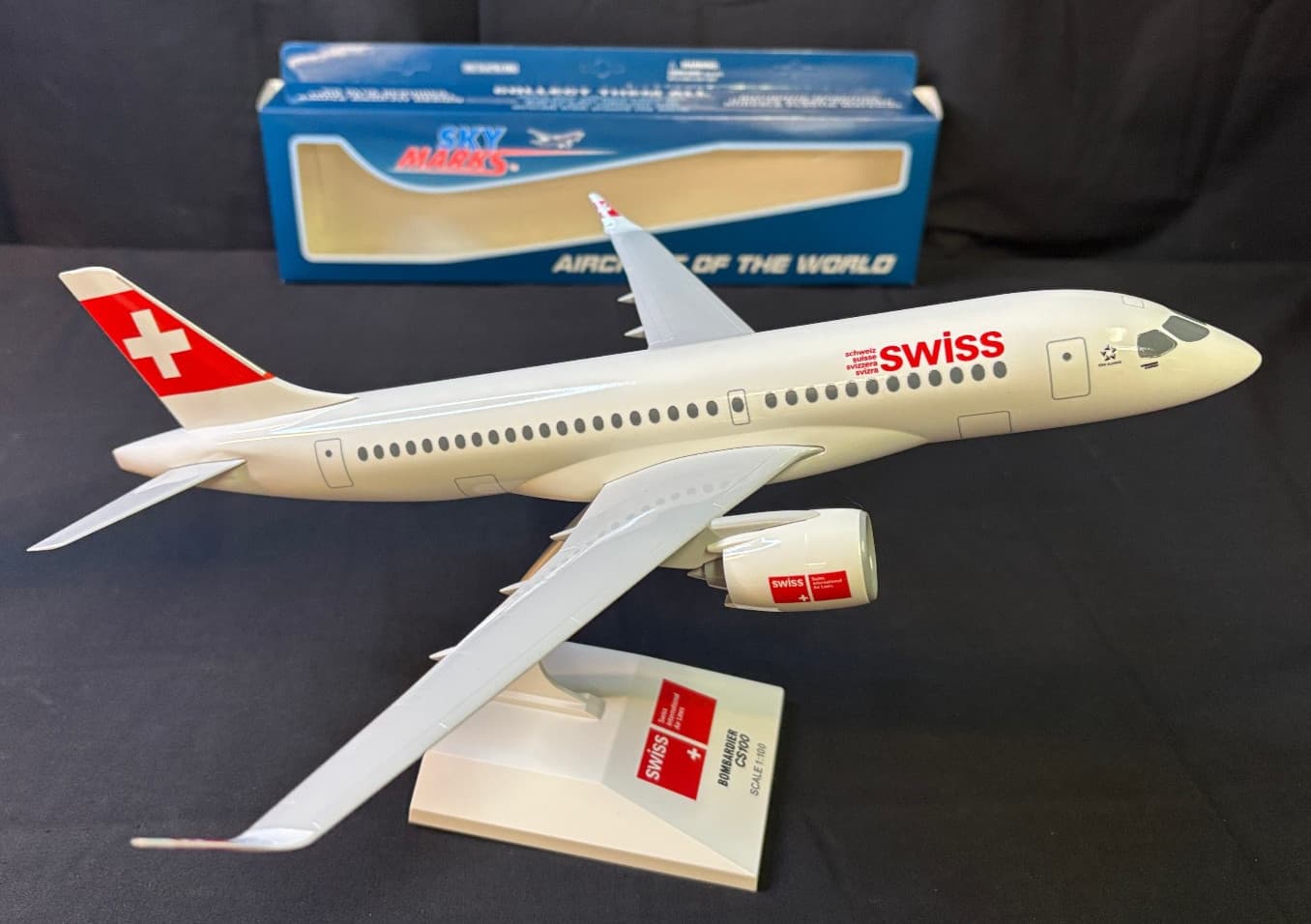 SkyMarks CS100 A220 Swiss Air 1/100 Scale Desk Top Model Airplane Aircraft Jet 4