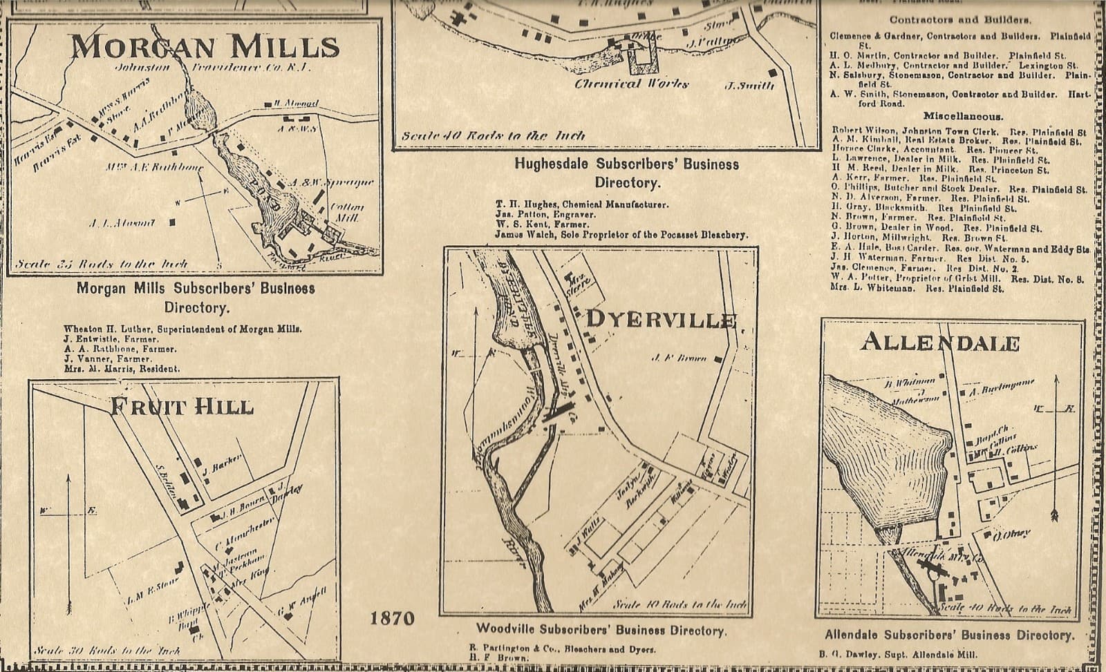 North Providence RI 1870 Maps with Homeowners Names Shown 3