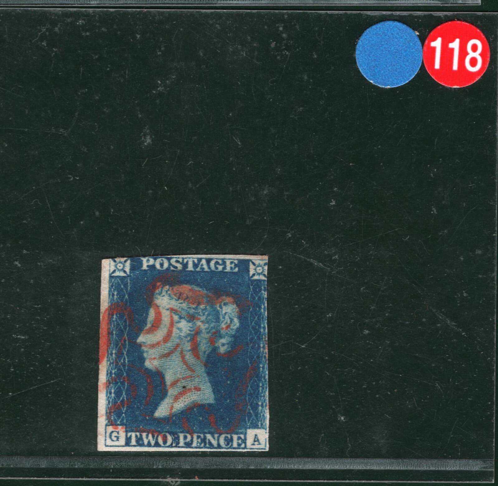 GB 1840 TWO PENCE DEEP BLUE QV SG.4 2d Plate 1 (GA) Red MX Cat £1,200- BLRED118 6