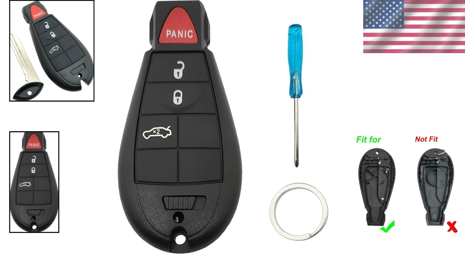 Key Fob Case Shell fit for 300 Town and Country Challenger Charger 4 Buttons-B 2