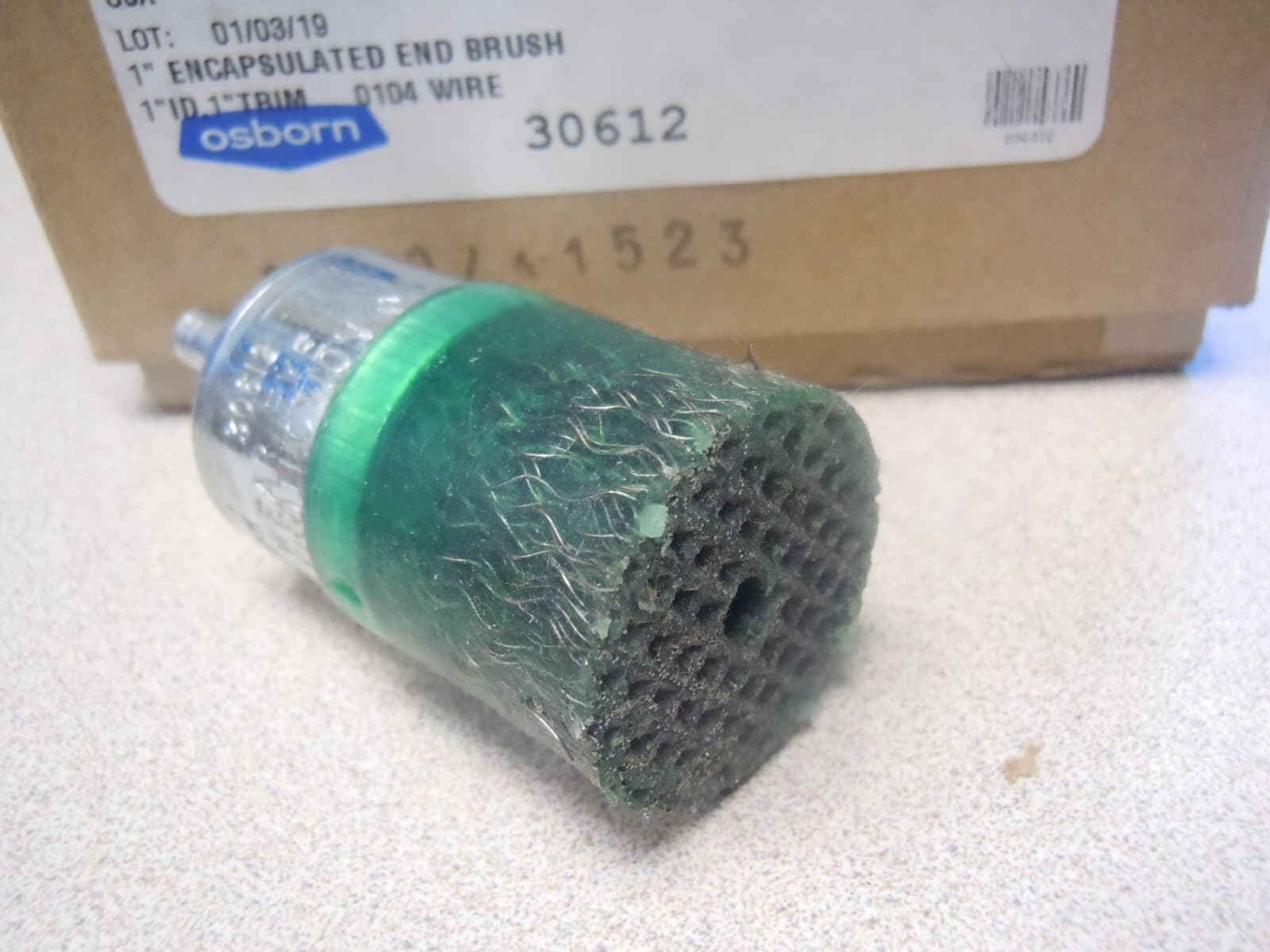 Osborn 1" Encapsulated End Brush .0060 Steel Wire Crimped Type 1/4" Shank USA 3