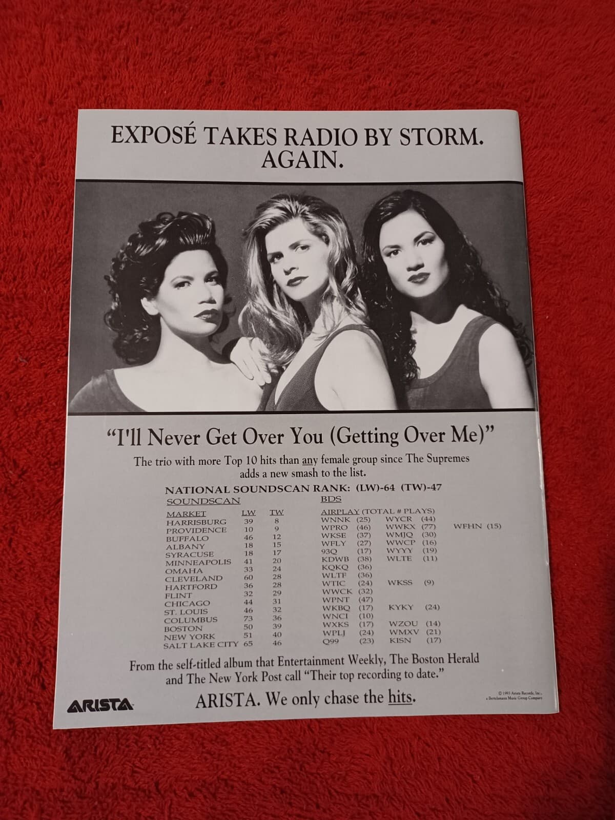 EXPOSE - 1993 US Two(2) Full-Page Ads 'I'll Never Get Over You' Single HITS Mag. 3