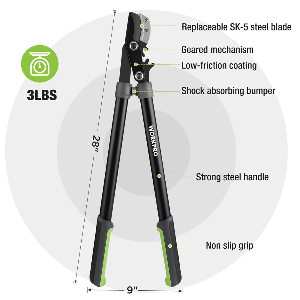 WORKPRO 28" Anvil Lopper Tree Trimmer Steel Blade Heavy Duty Tree Branch Cutters 3