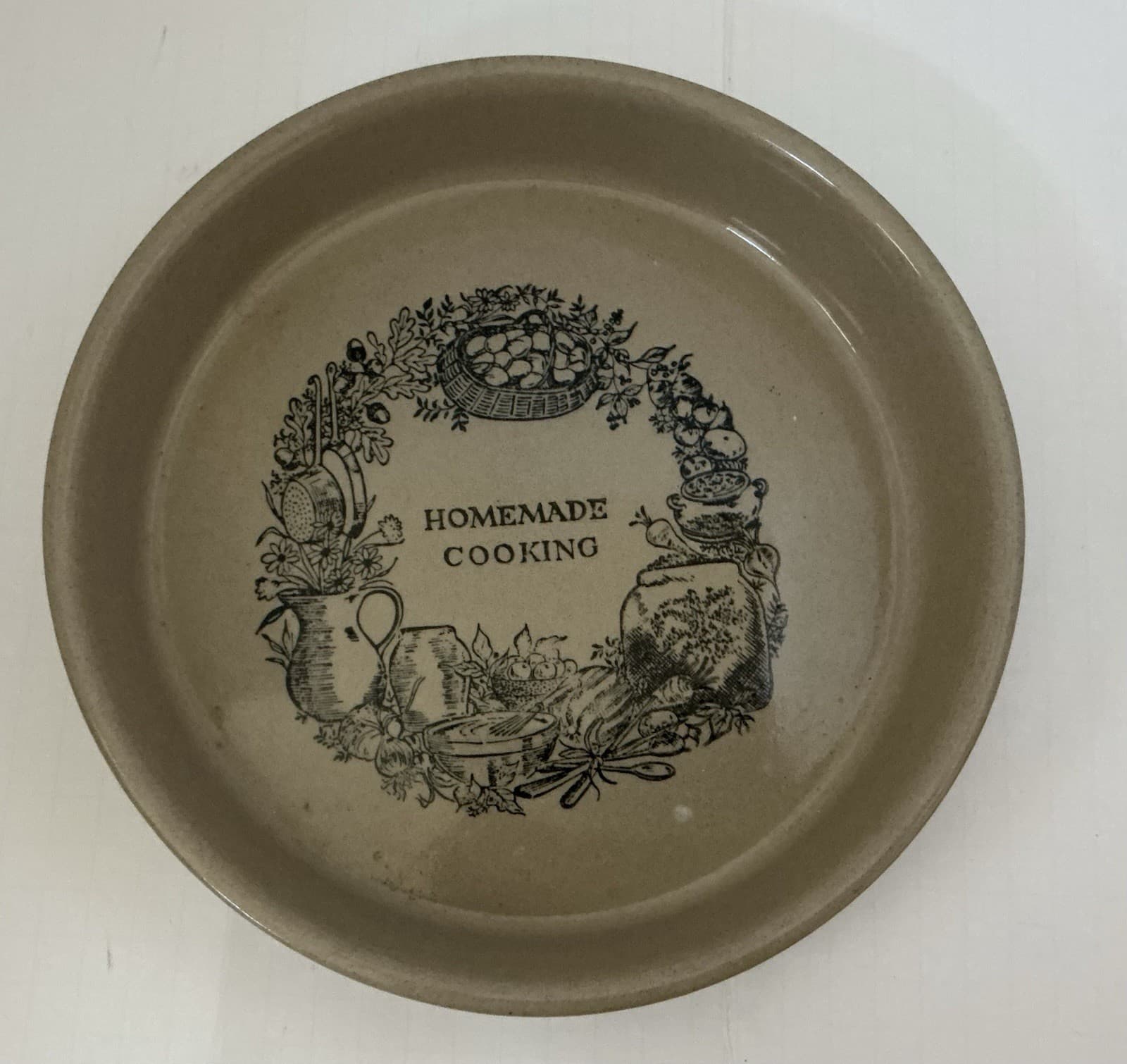 VTG,Handmade,English,Stoneware,Baking Dish,oven To Table,beige With Design,Sz 9 