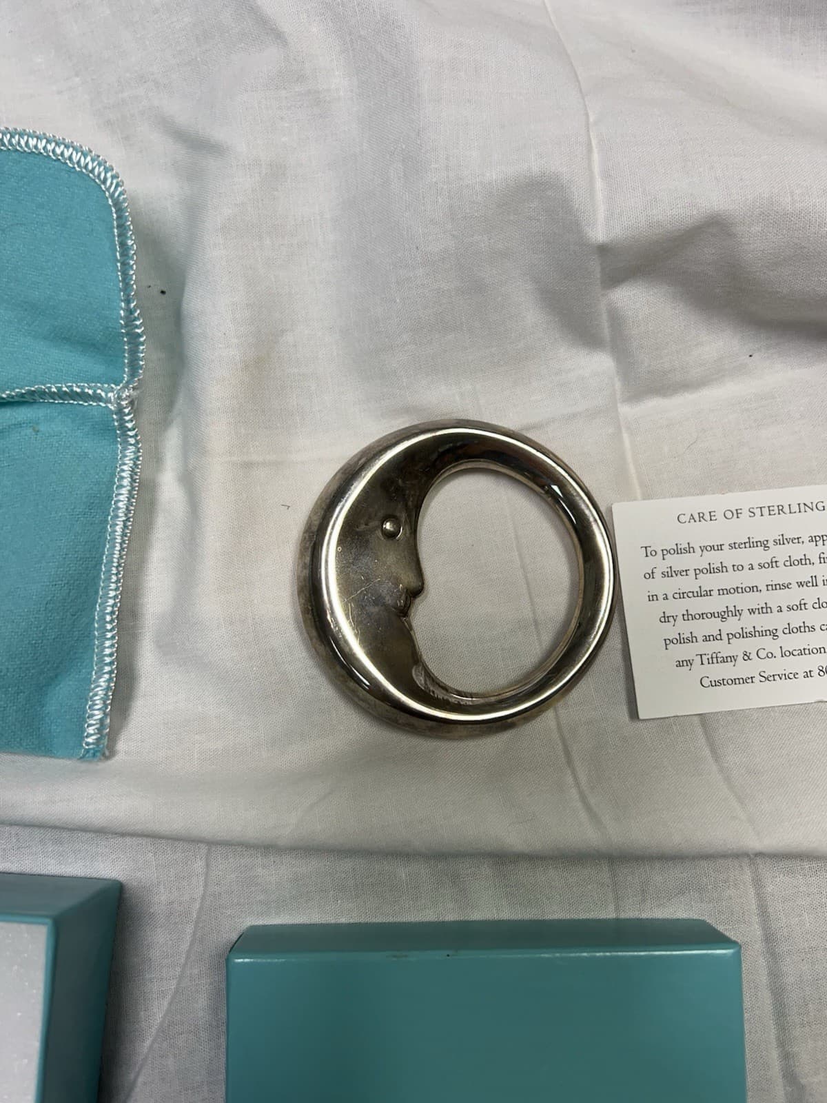 TIFFANY & CO. 925 STERLING SILVER "MAN ON THE MOON" BABY RATTLE w/ BOX & POUCH 3