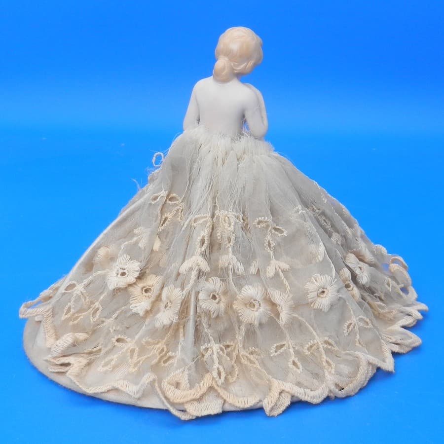 Vintage HALF DOLL PIN CUSHION Porcelain Figurine Bathing Beauty HANDS AWAY 3