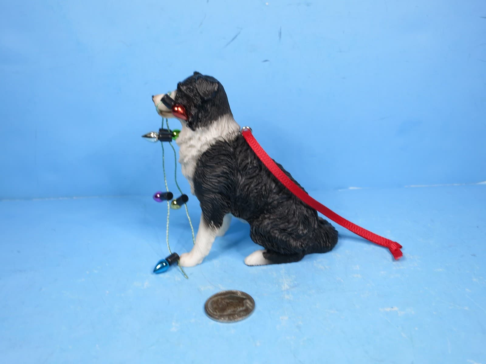 SANDICAST DOG CHRISTMAS ORNAMENT Border Collie W/Light String-New In Box 3