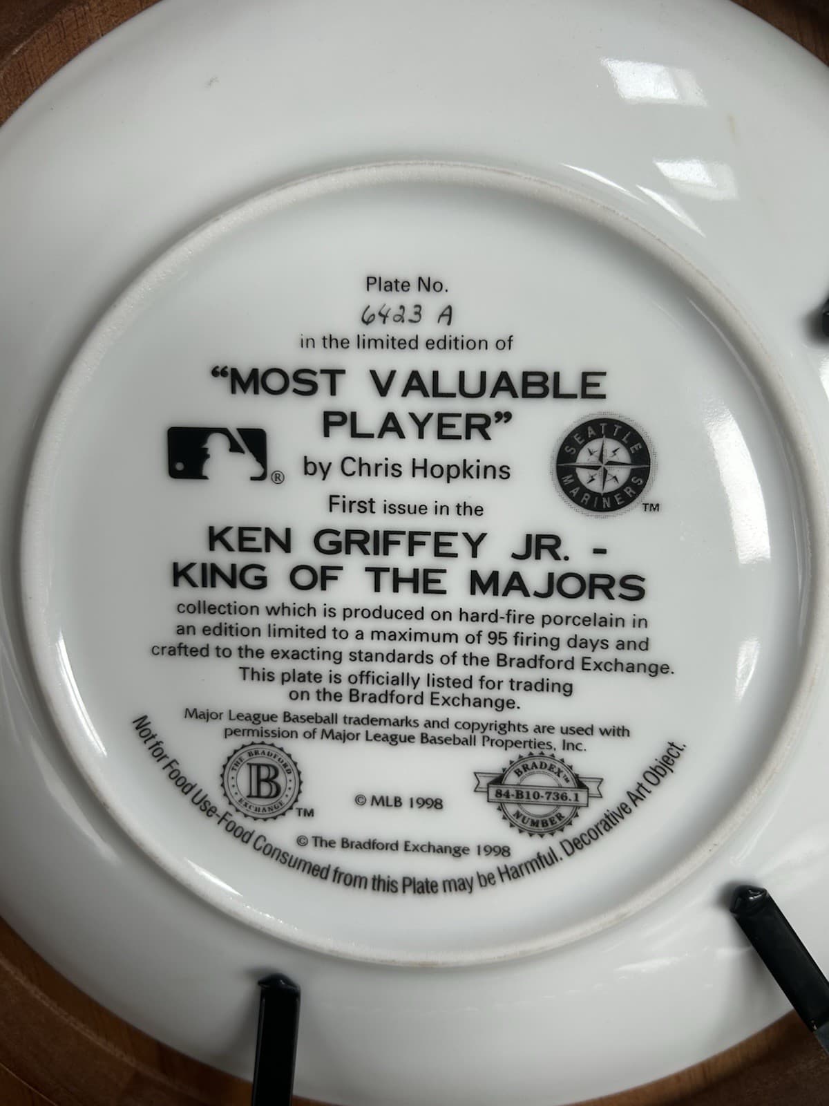 KEN GRIFFEY JR MVP SIGNED AUTO VTG SEATTLE  LIMITED EDITION PLATE Bradford 5