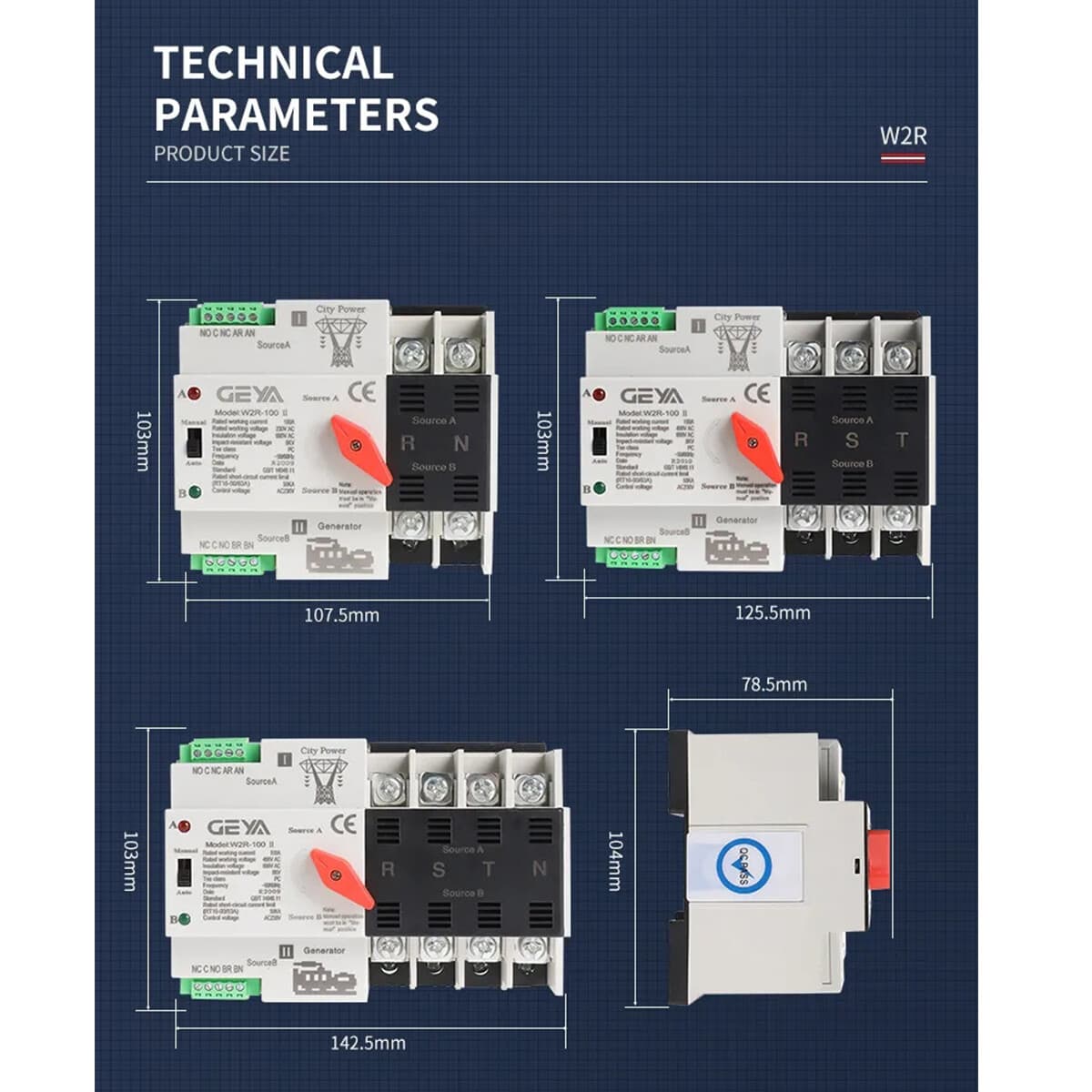 GEYA ATS PC Dual Power Automatic Power 2Pole 100A 110V Transfer Switch Grid NEW 6
