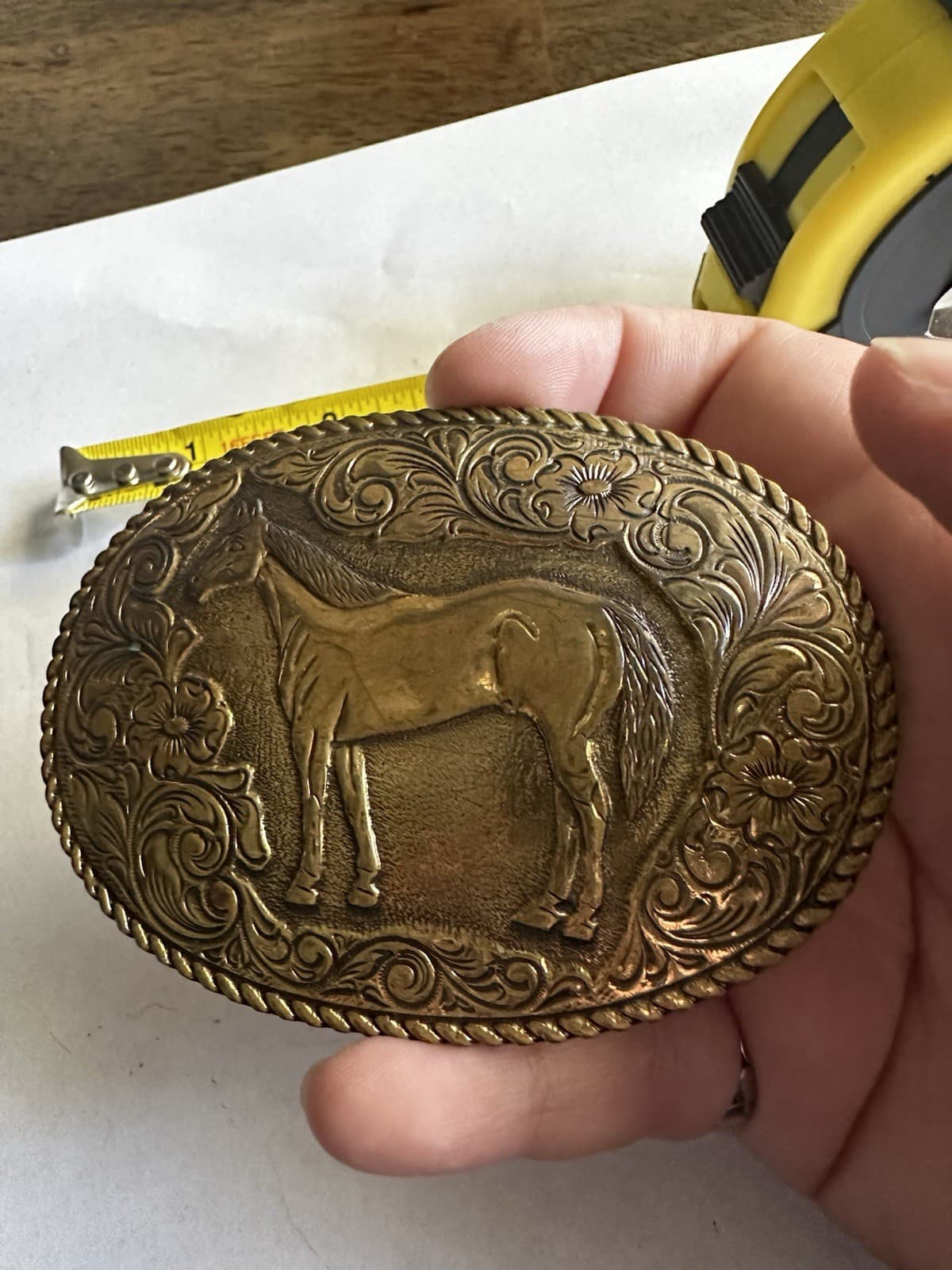 VTG Crumrine Horse Western Cowboy Gold & Silver Belt Buckle Paint Pinto USA 70's 2