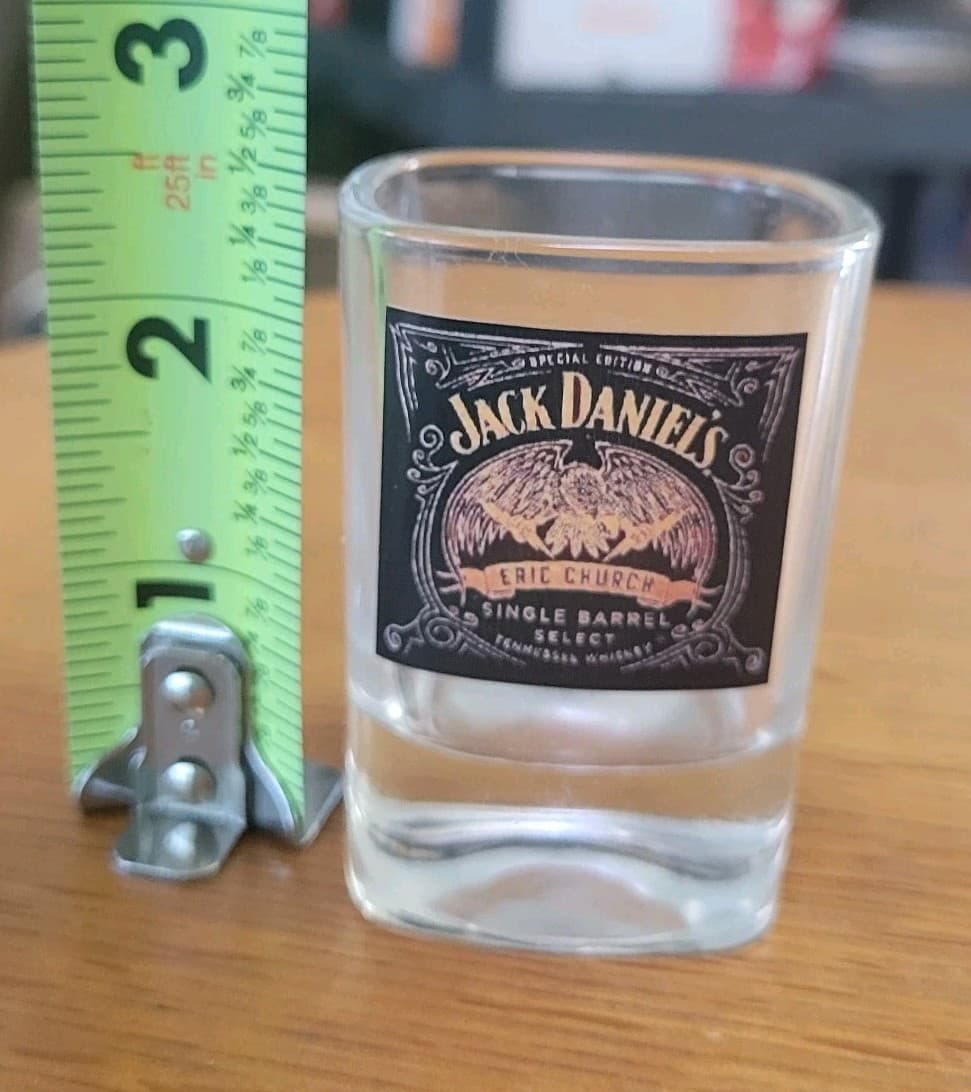 JACK DANIEL'S ERIC CHURCH SHOT GLASS 2 OUNCE SIZE SQUARE 2.5 INCH TALL 2
