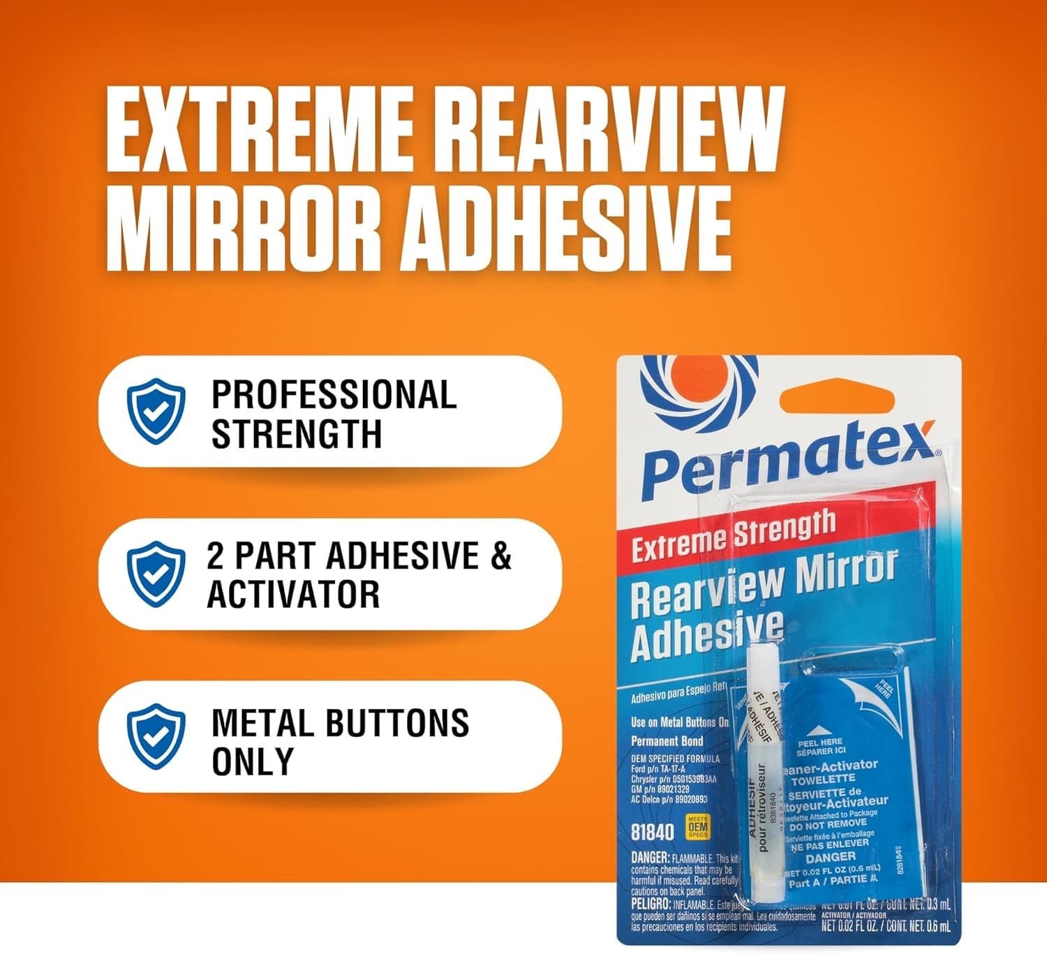 Permatex 81840 Extreme Rearview Mirror Profressional Strength Adhesive Kit , Whi 3