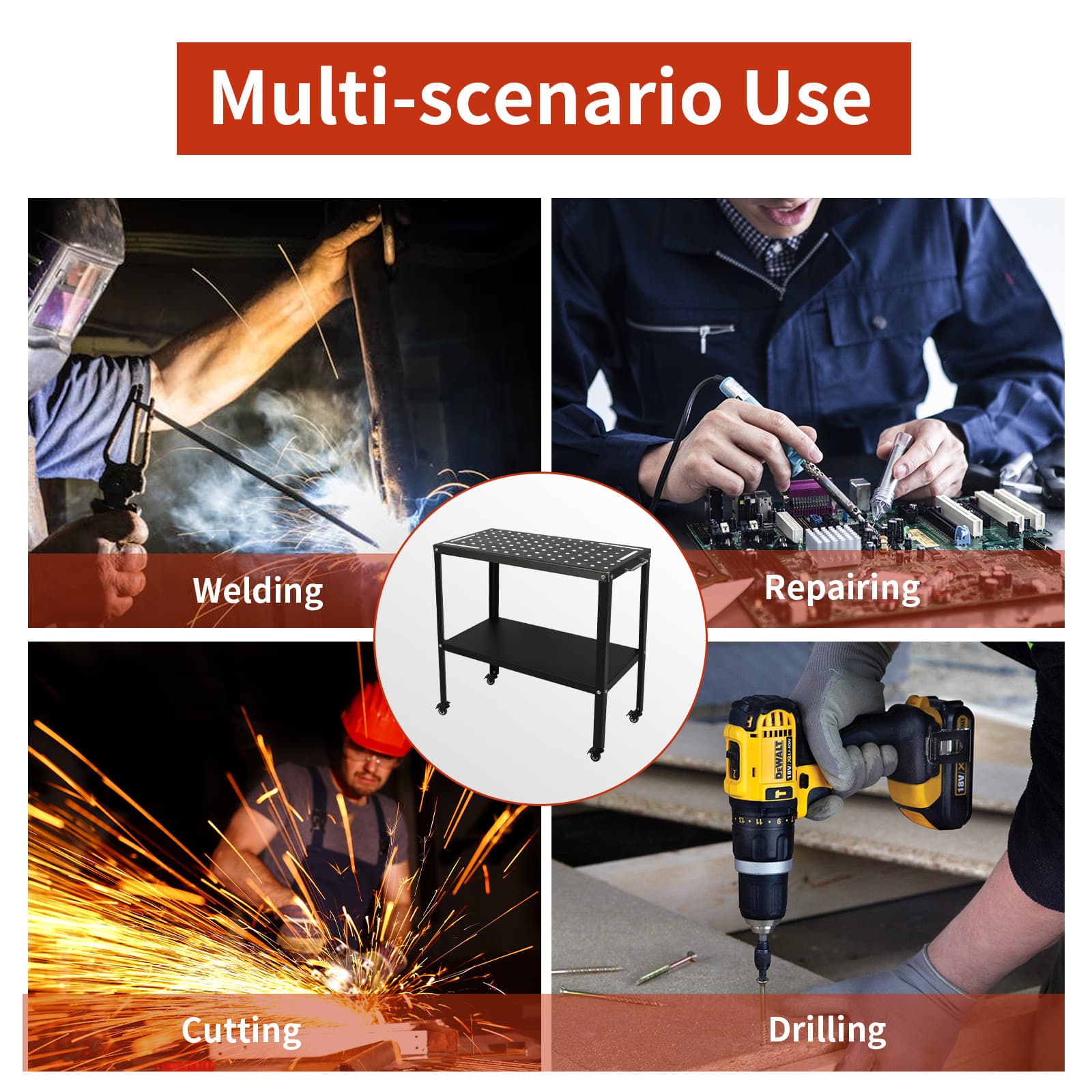 36x18in Welding Table 1200lbs Load Capacity Industrial Workbench with 5/8" Holes 6