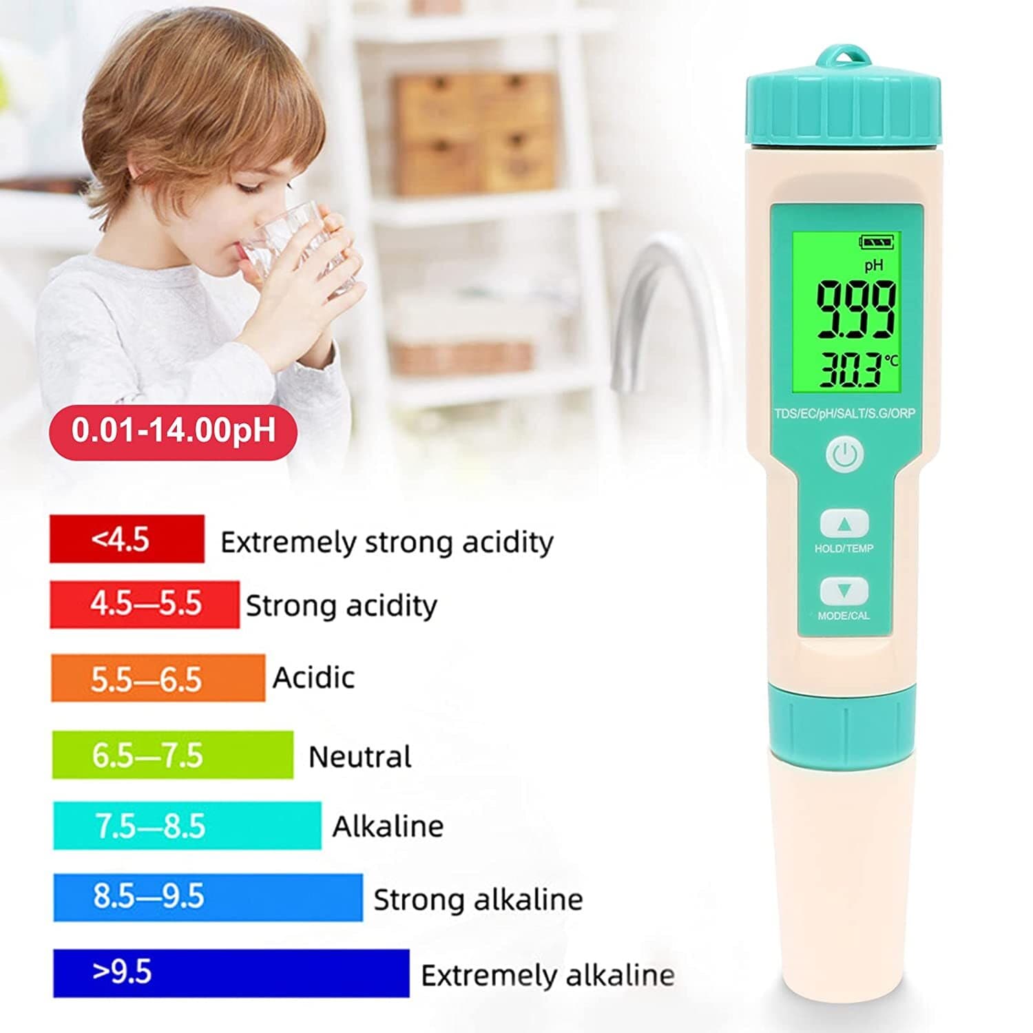 Water Quality Tester Meter Pen 7 in 1 Digital LCD PH/TDS/EC/ORP/TEMP/SG/Salinity 4