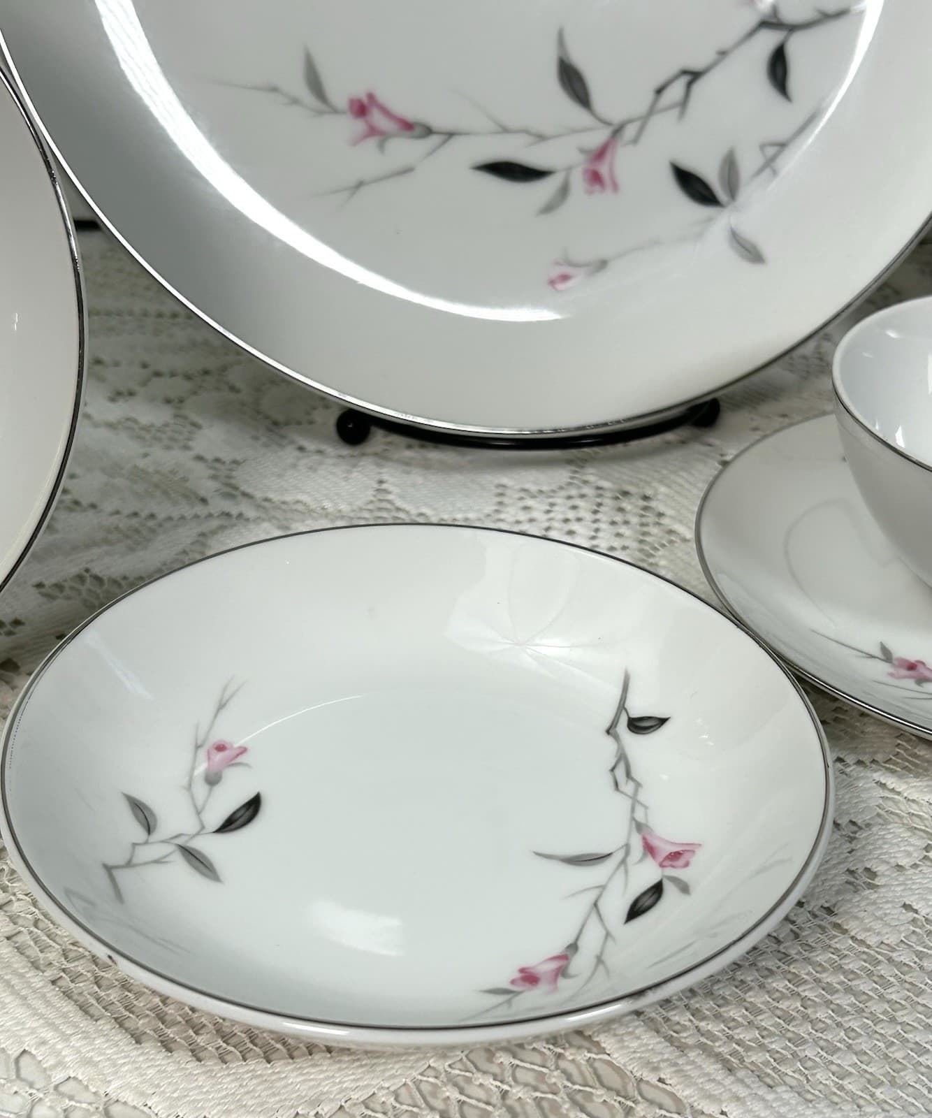 6 Pc Setting Cherry Blossom Dinner Bread Plate Cereal Dessert Bowls Cup Saucer#2 5