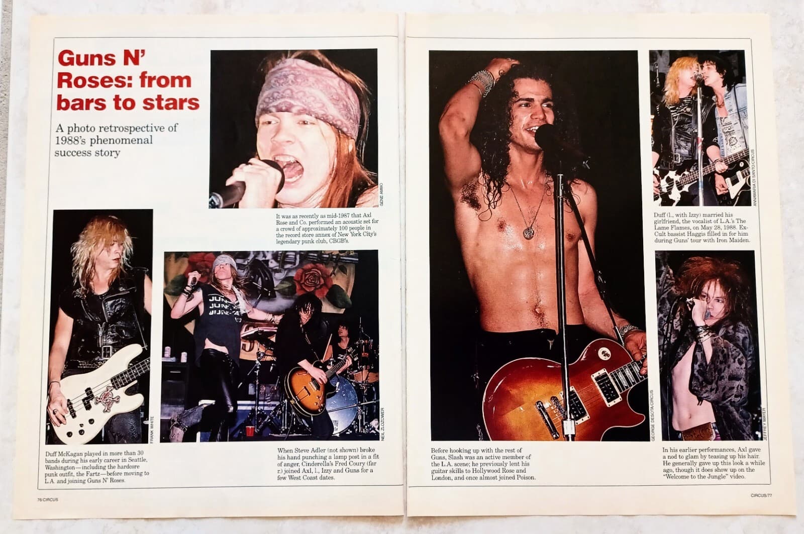 GUNS N ROSES~1989 4-PAGE ARTICLE PRINT MAGAZINE POSTER PINUP CLIPPING~AXL ROSE 2