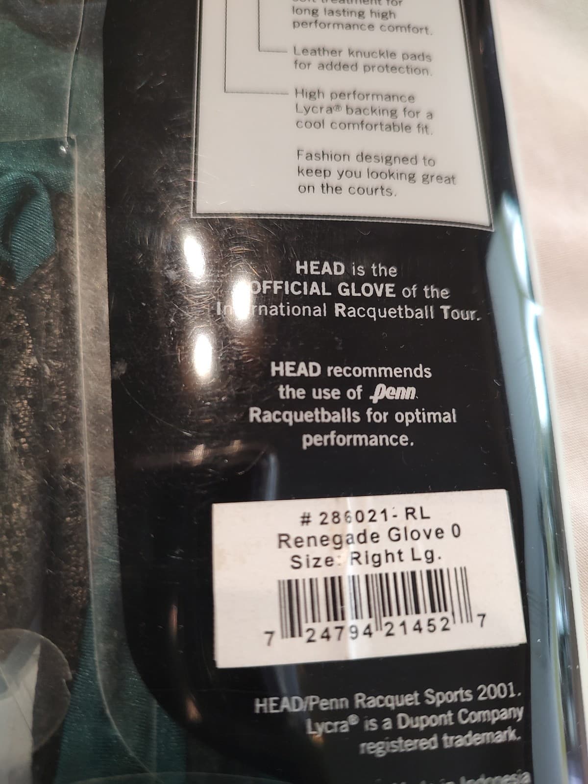 Head, Right Handed Racquetball Glove 5