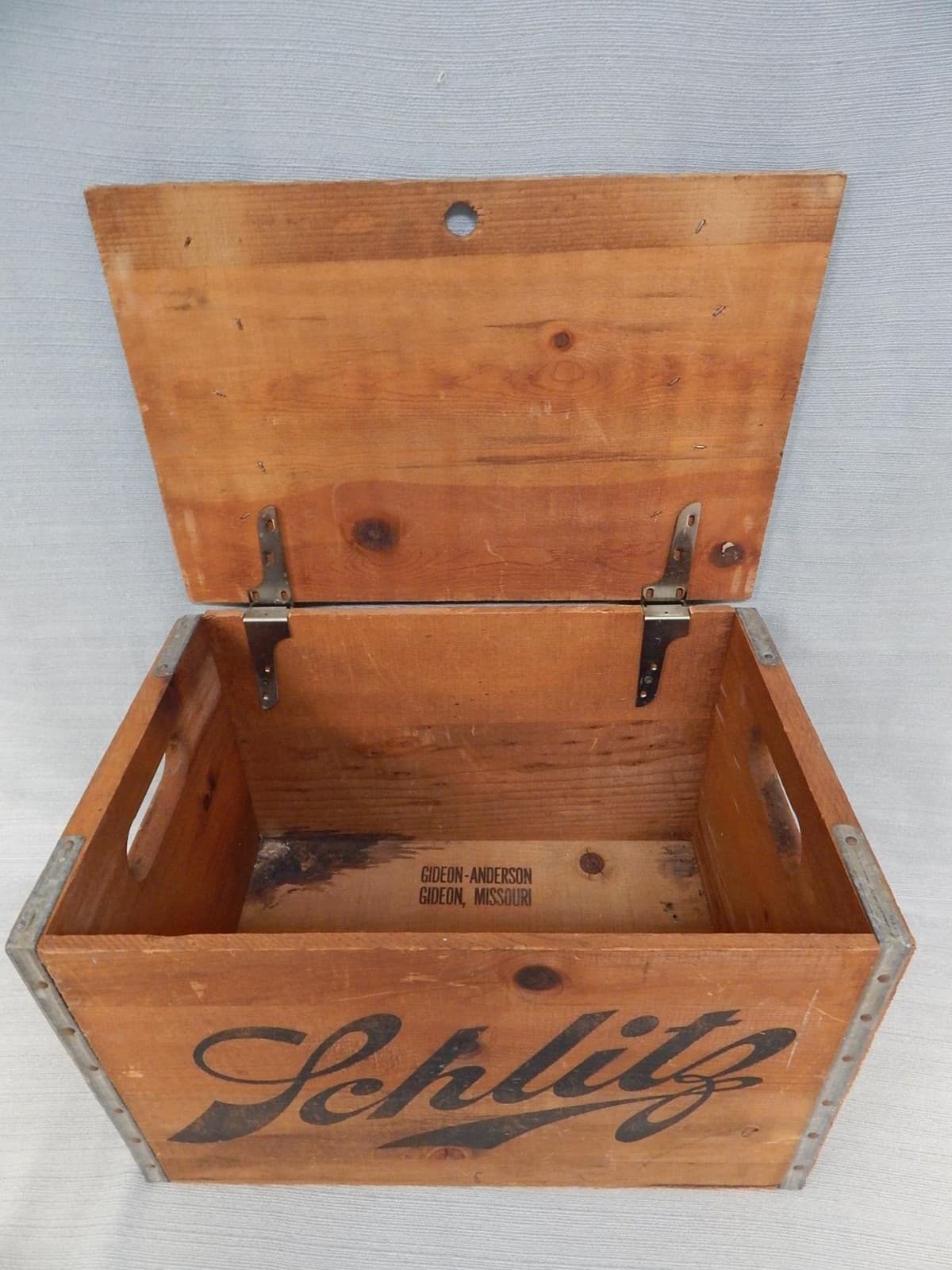 Vintage Schlitz Lager X Wood Crate w/Lid, Gideon, Missouri 3