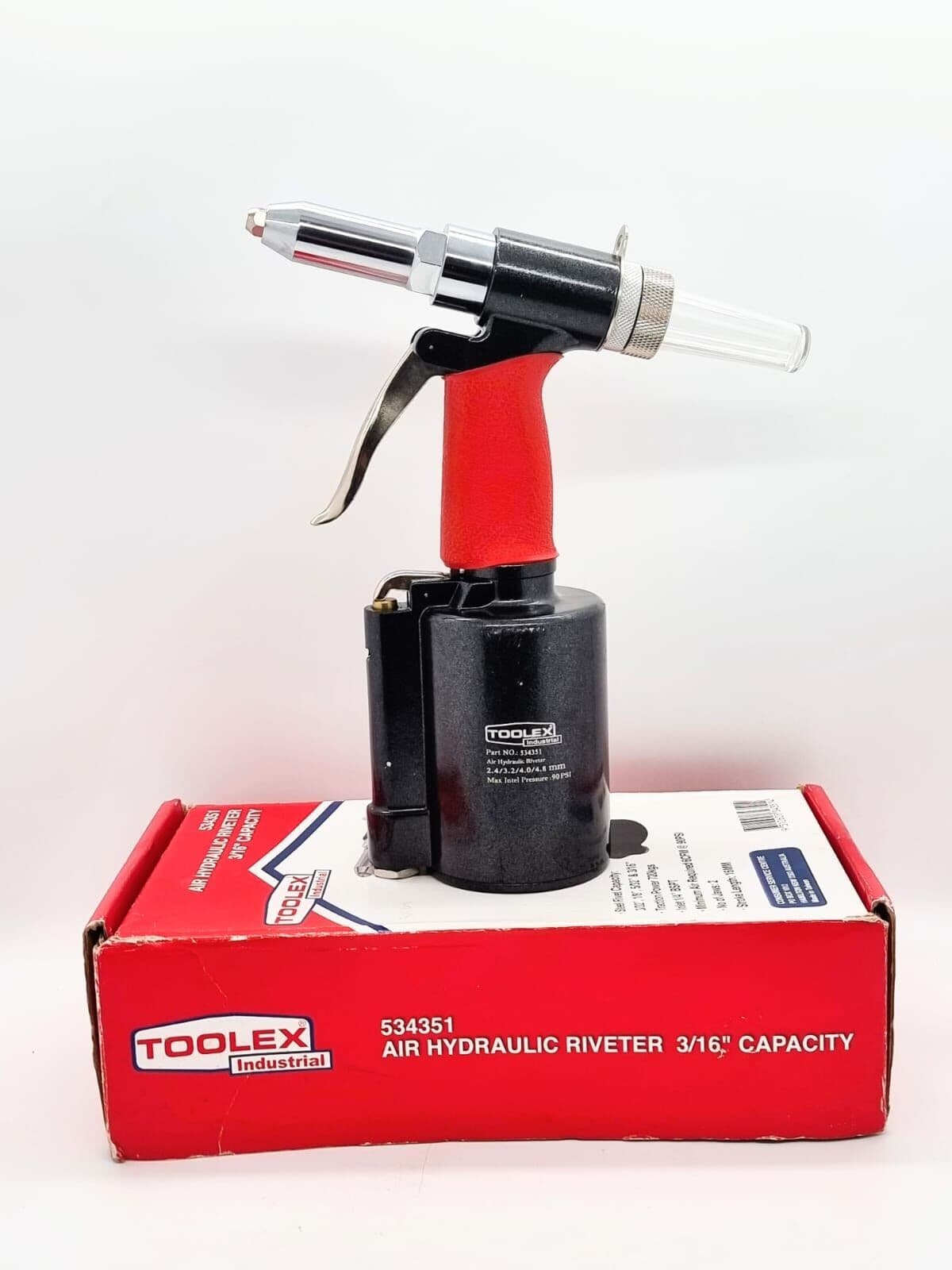 Toolex 534351 Air Hydraulic Riveter 3/16 Inch Capacity 90 PSI Max Intel Pressure 6