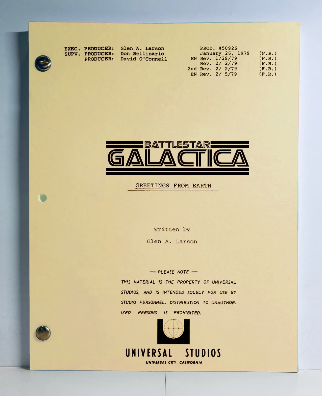 Battlestar Galactica TV Script"Greetings from Earth, Pts I & II" (1979)- Reprint 2