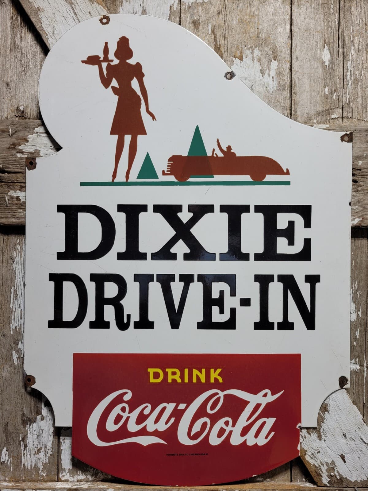 VINTAGE COCA COLA PORCELAIN SIGN SODA BEVERAGE DISPLAY DIXIE DRIVE-IN THEATER 55