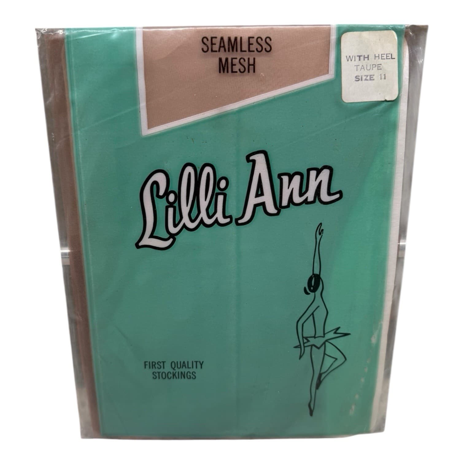 Vintage Lilli Ann Seamless Mesh Stockings With Heel Taupe Size 11 400 Needle 15D