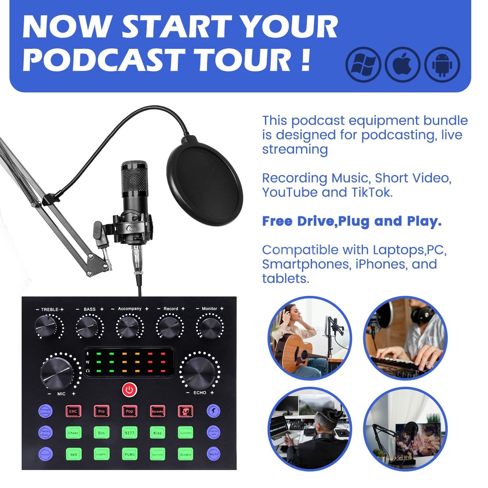 Complete Home Studio Recording Kit Mixer Condenser Microphone For Music Podcast 3