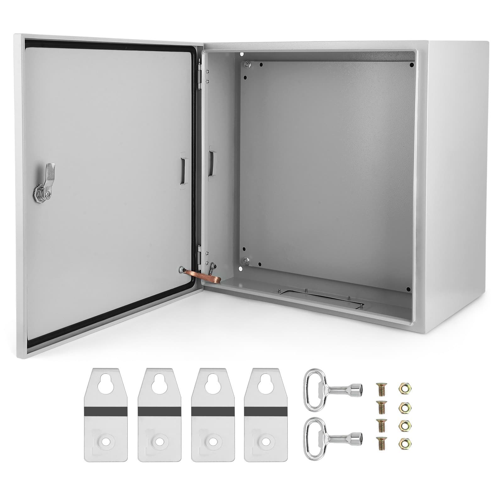 24"Lx24"Hx12"W, IP66 Steel Electrical Enclosure Box with Lock & Waterproof Seal