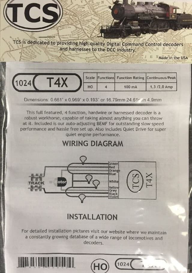 Train Control Systems TCS 1024 T4X 4 Function DCC Decoder - $5 Offer