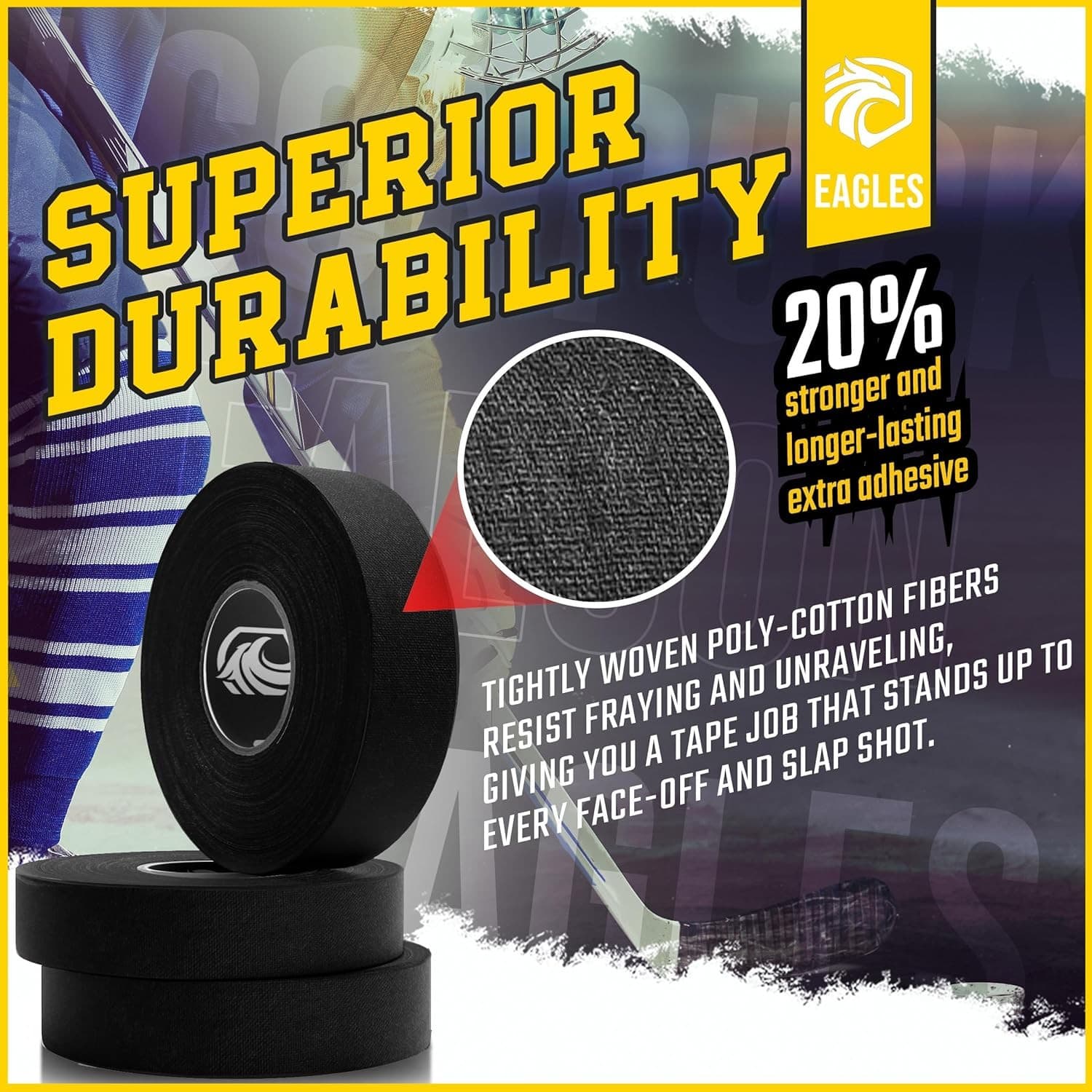 EAGLES Hockey Tape Multipurpose Cloth 60 Feet/Roll for Lacrosse Black 3