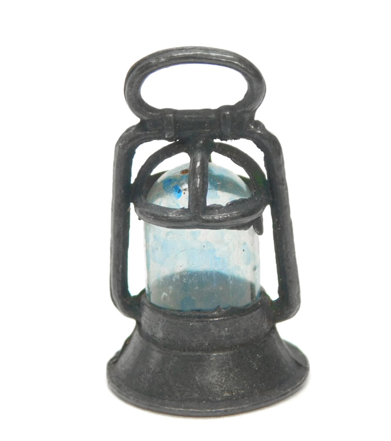RARE 1919 SMALL RAILROAD LANTERN CRACKER JACK PRIZE METAL BLUE CELLULOID "GLASS"