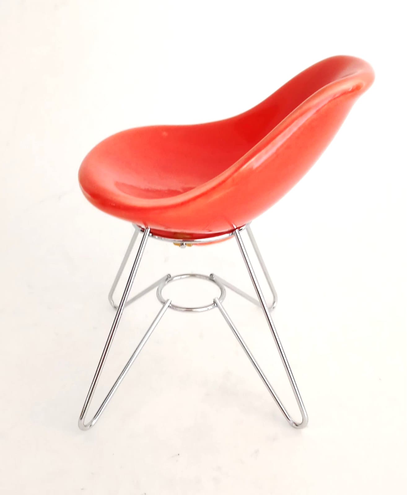 MCM Miniature Eames Herman Miller Style Doll Chair Orange Red Chrome 5" x 3 1/4" 3