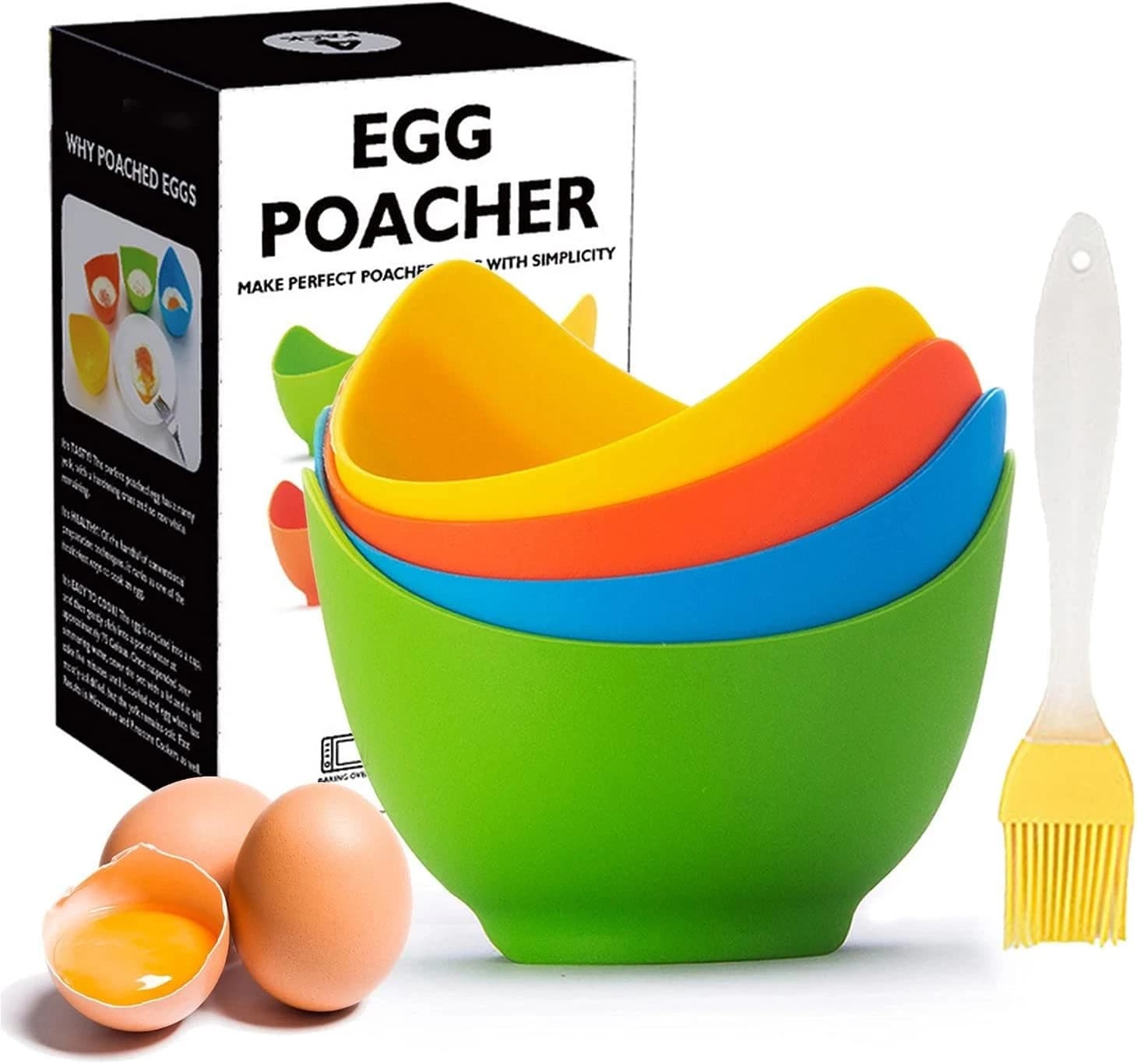 Egg Poacher - KRGMNHR Poached Cooker with Ring Standers, Silicone 4 Pack