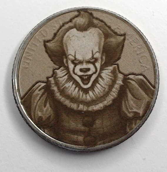 Pennywise IT Clown US Clad Quarter Surface Engraved Hobo Nickel / Love Token