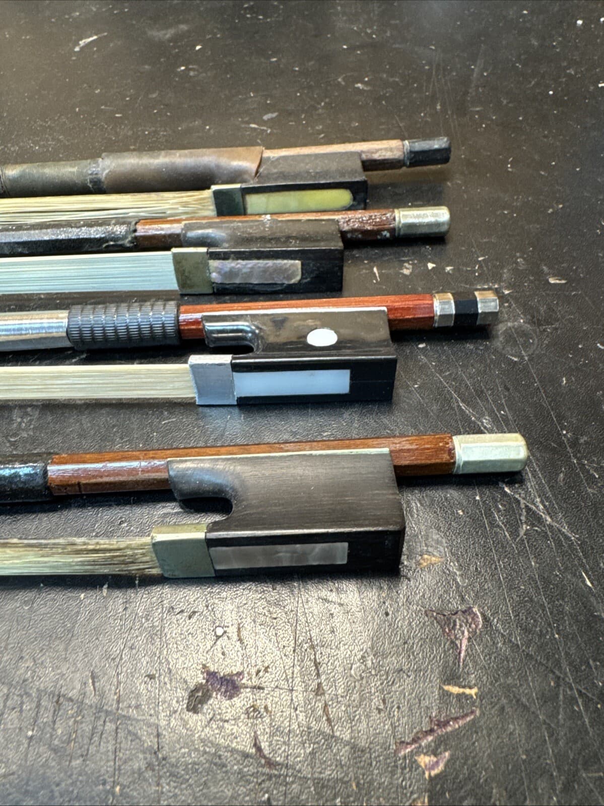 4 Old Violin Bows For Repair. 1-3/4 & 3-4/4 5