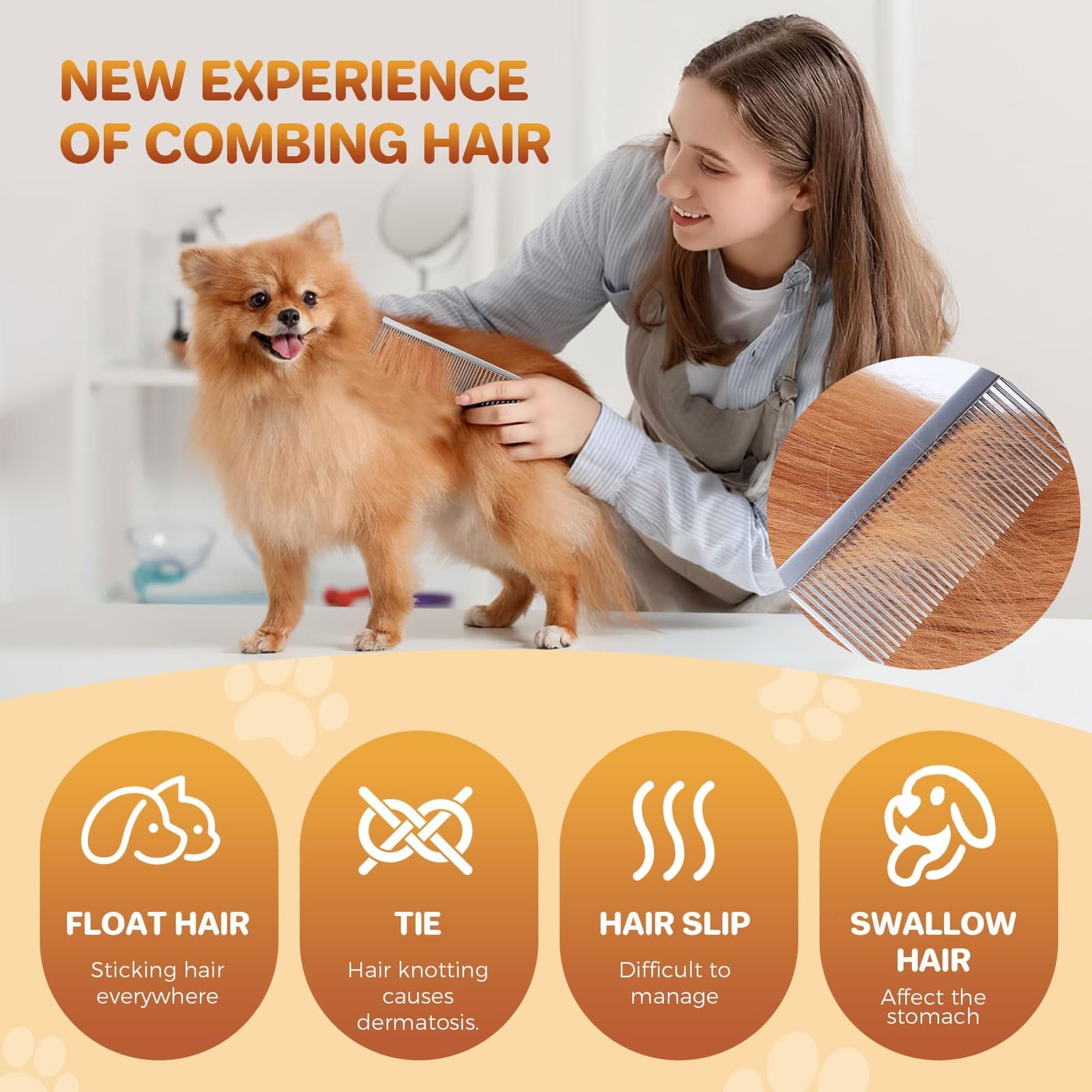 7.5 SS Pet Grooming Comb, Dogs Cats, Wide Dense Teeth, Tangles, Dematting 5