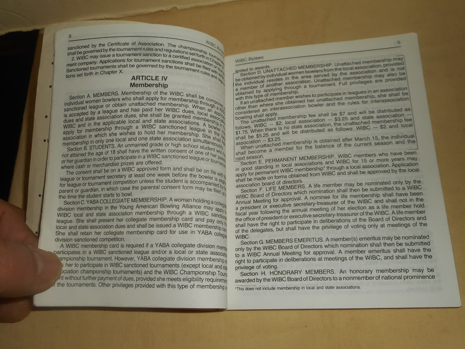 1988-89 Woman's International Bowling Congress Bylaws Rules Book WIBC 6